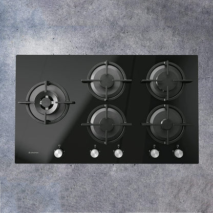 Ariston Ags92Sbk Built In Gas Hob 5 Burners Black Glass 90 CM