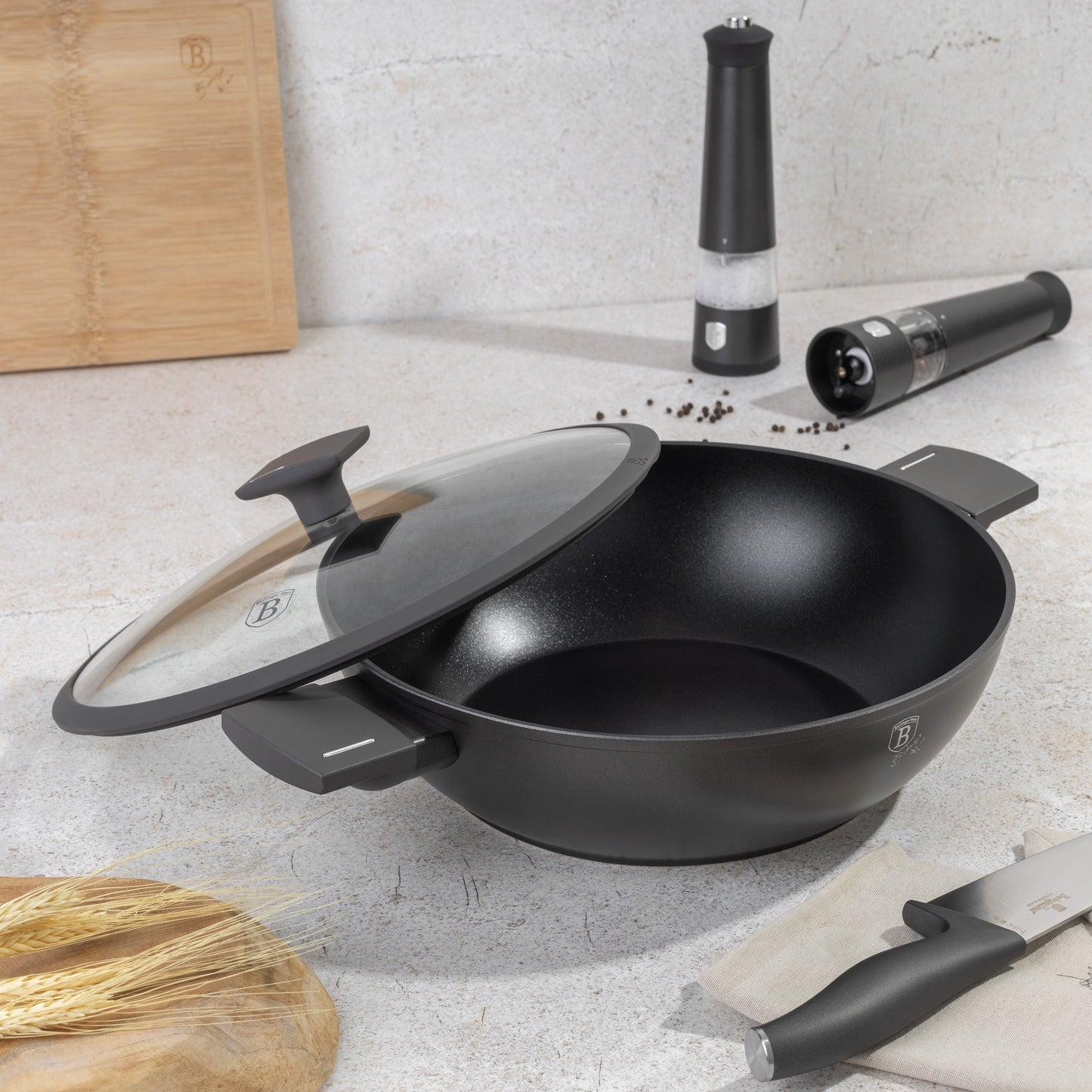 Casserole Wok with lid, 30 cm Anthracite