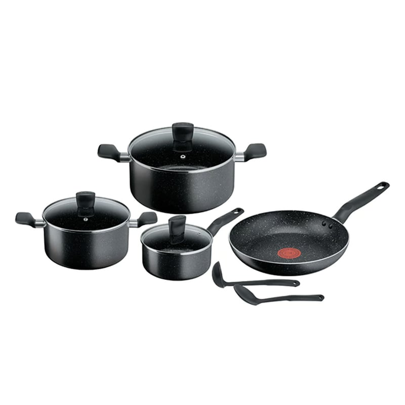 Tefal B491S985 Dark Stone 9 pc set stewpots 20/24 cm+lids, saucepan 16 cm, frypan 28 cm, spoon, ladle