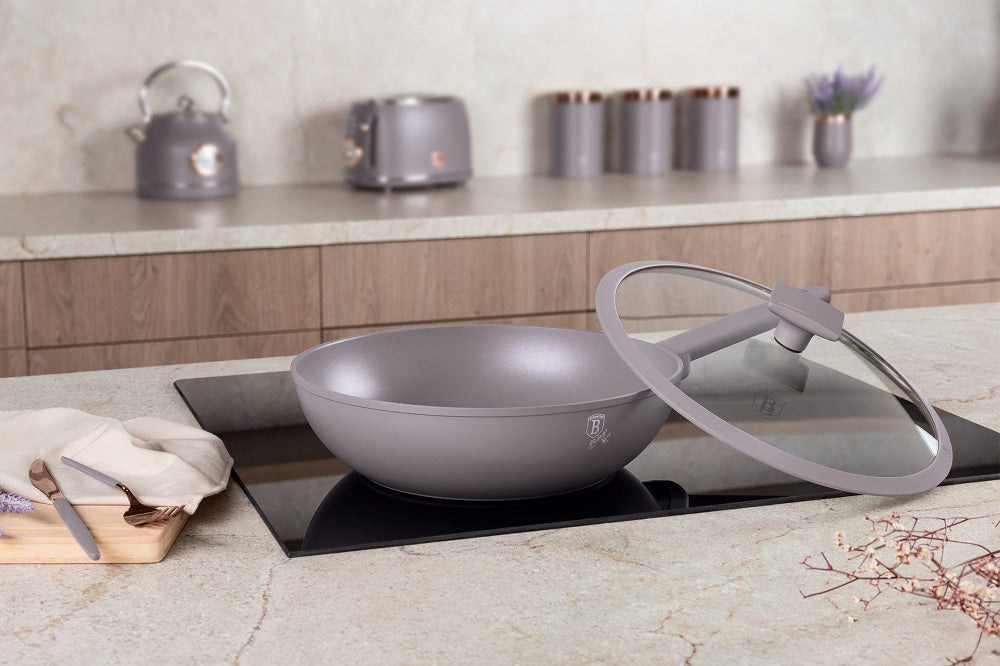 Wok with lid, 28 cm, Taupe