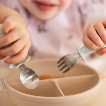 Babyono Stainless Steel Cutlery Set with Safety Guard – Green