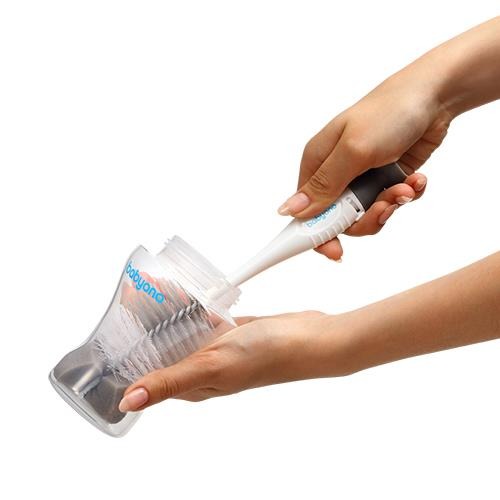Babyono Bottle & Nipple Brush with Suction Cup – Gray