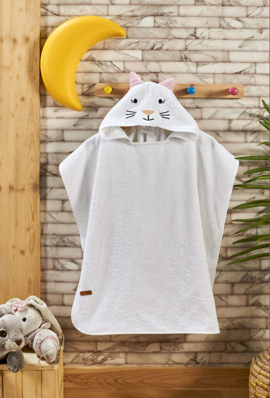 Kids Poncho White Cat