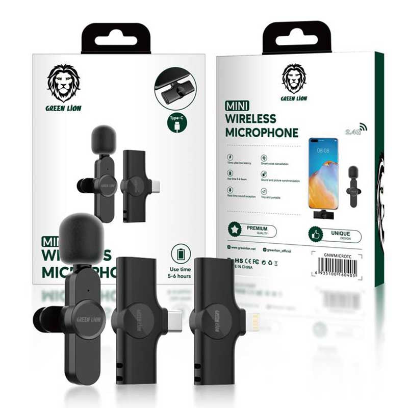 Green GNWMICROLG Mini Wireless Microphone TYPE C/ LIGHTNING Black