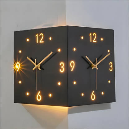 Dual-Faced Modern Metal Corner Wall Clock