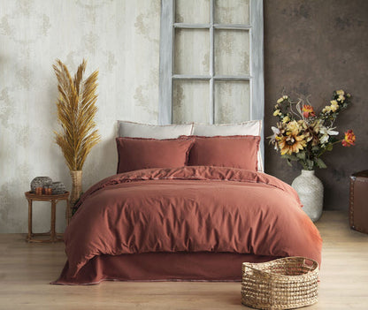 Double size Likya Vintage Duvet Cover Set - Terracota