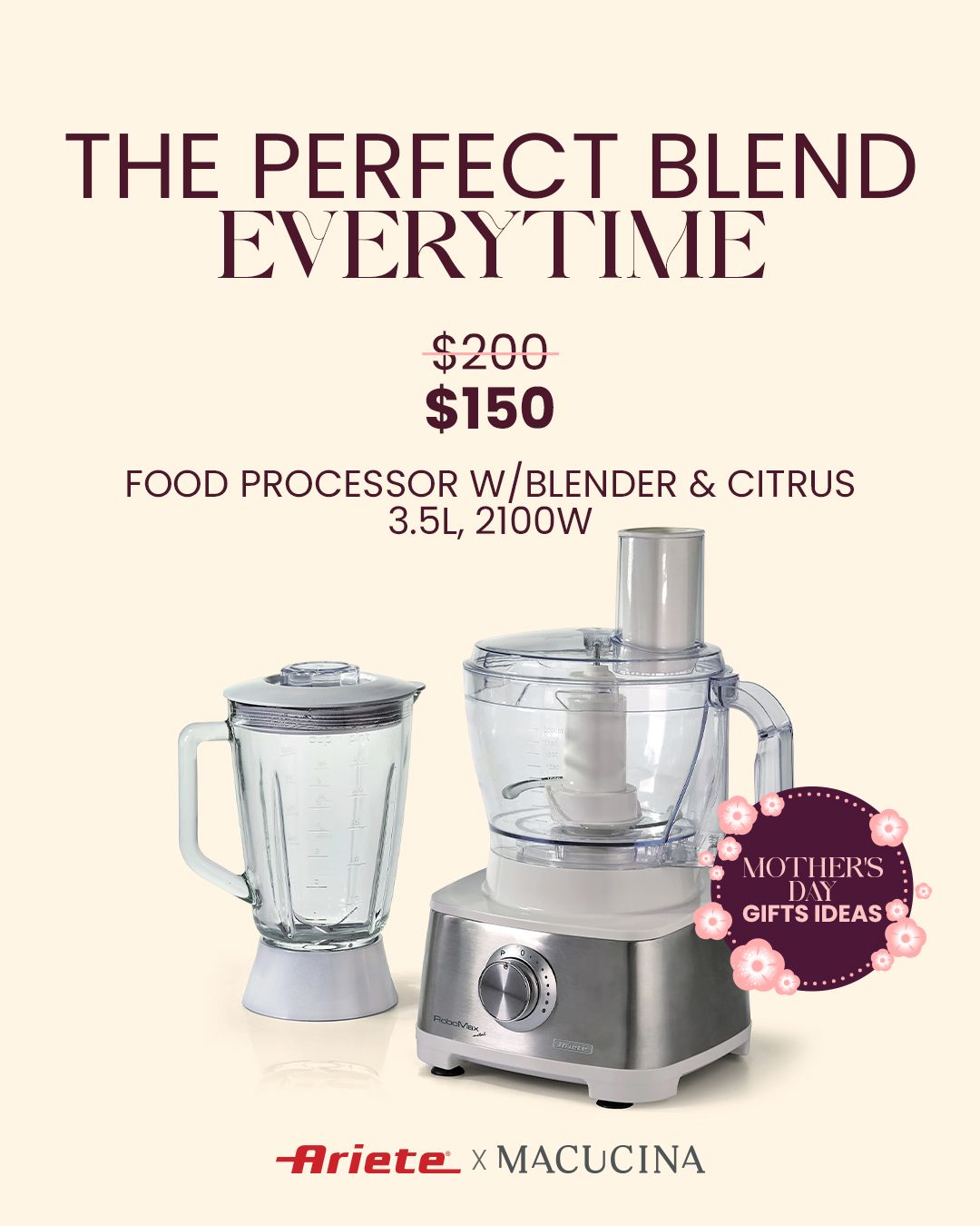 RoboMax METAL - Food Processor W/Blender&Citrus 3.5L, 2100W