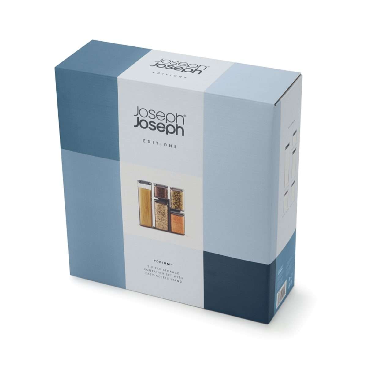 Podium Dry Food Storage Container Set with Stand, 5-piece Sky By Joseph Joseph