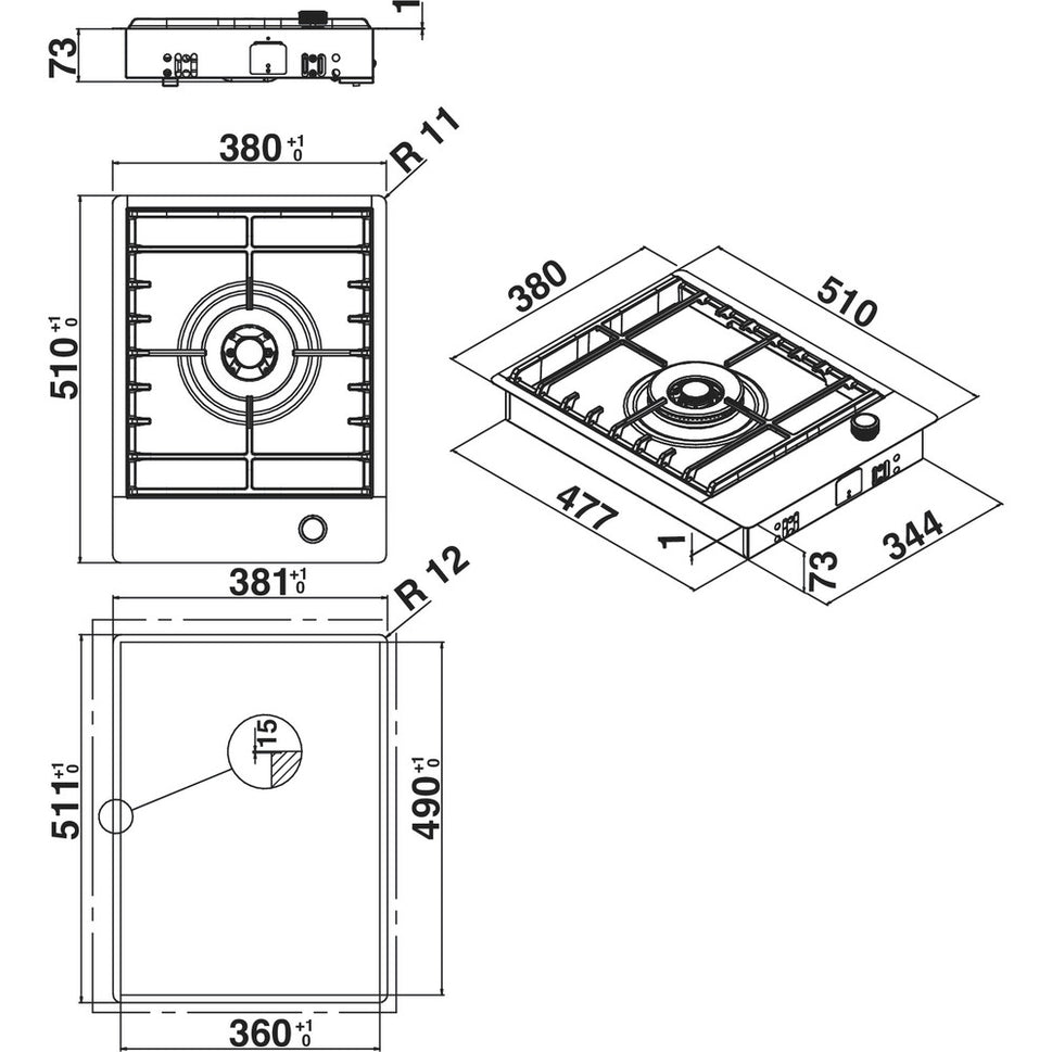 KitchenAid KHDP1 38510 Domino Gas Hob 40cm Stainless Steel