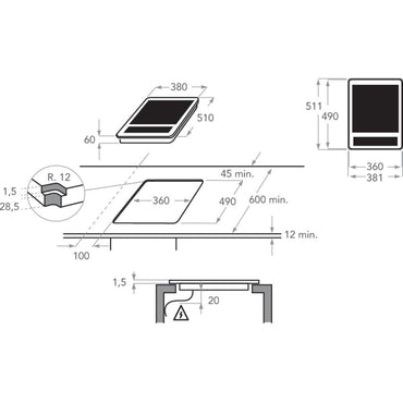 KitchenAid KHYD2 38510 Domino Induction Hob 38cm Black