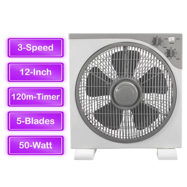 12″ Box Fan, 3 Speed 50W