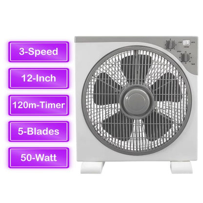12″ Box Fan, 3 Speed 50W