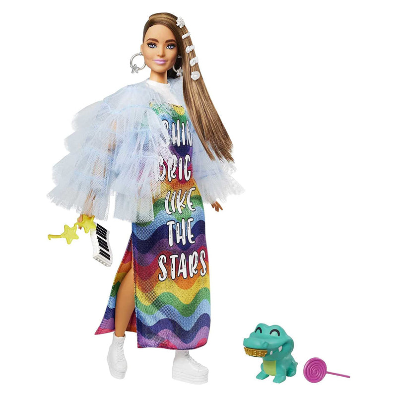Barbie MTBBGYJ78 Rainbow Dress Blue Ruffle Jacket