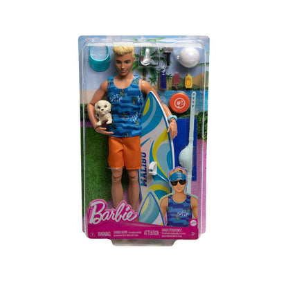 Mattel Barbie Ken Doll with Surfboard and Pet Puppy