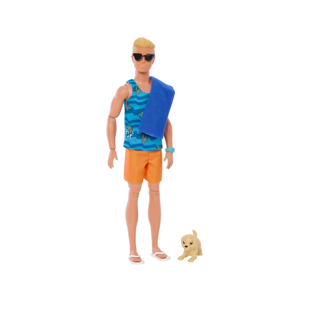 Mattel Barbie Ken Doll with Surfboard and Pet Puppy