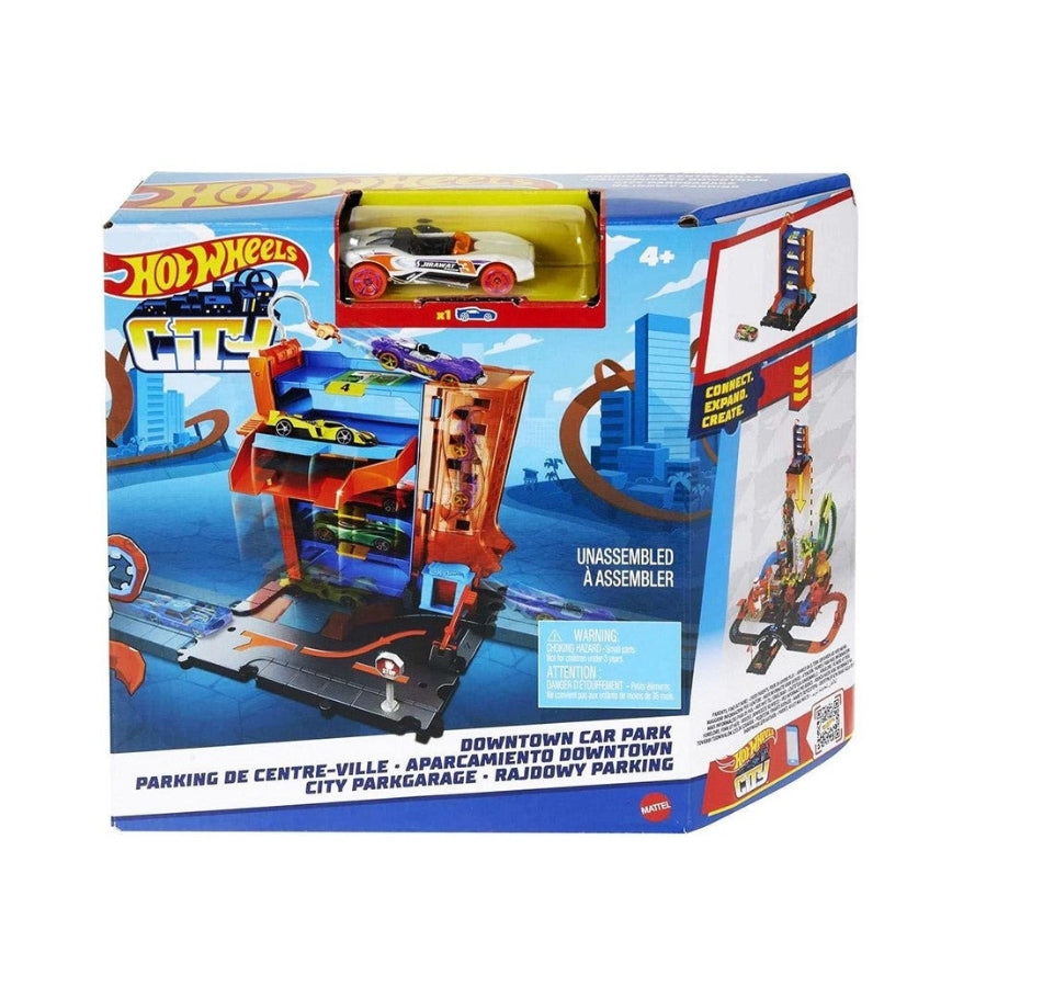 Hotwheels City Toy Car Track Set Downtown Car Park Playset