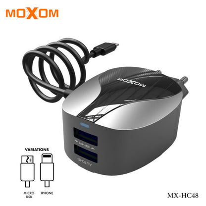 Moxom MX-HC15 Charger, 2.4A, two fast ports, with Built-in Cable