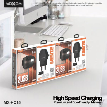 Moxom MX-HC15 Charger, 2.4A, two fast ports, with Built-in Cable