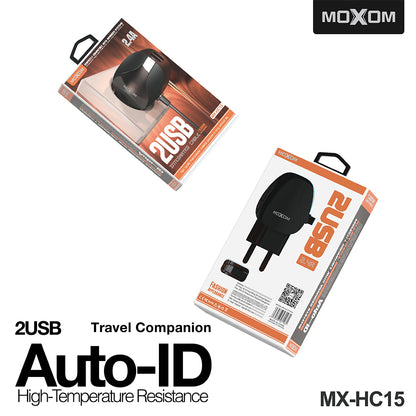Moxom MX-HC15 Charger, 2.4A, two fast ports, with Built-in Cable