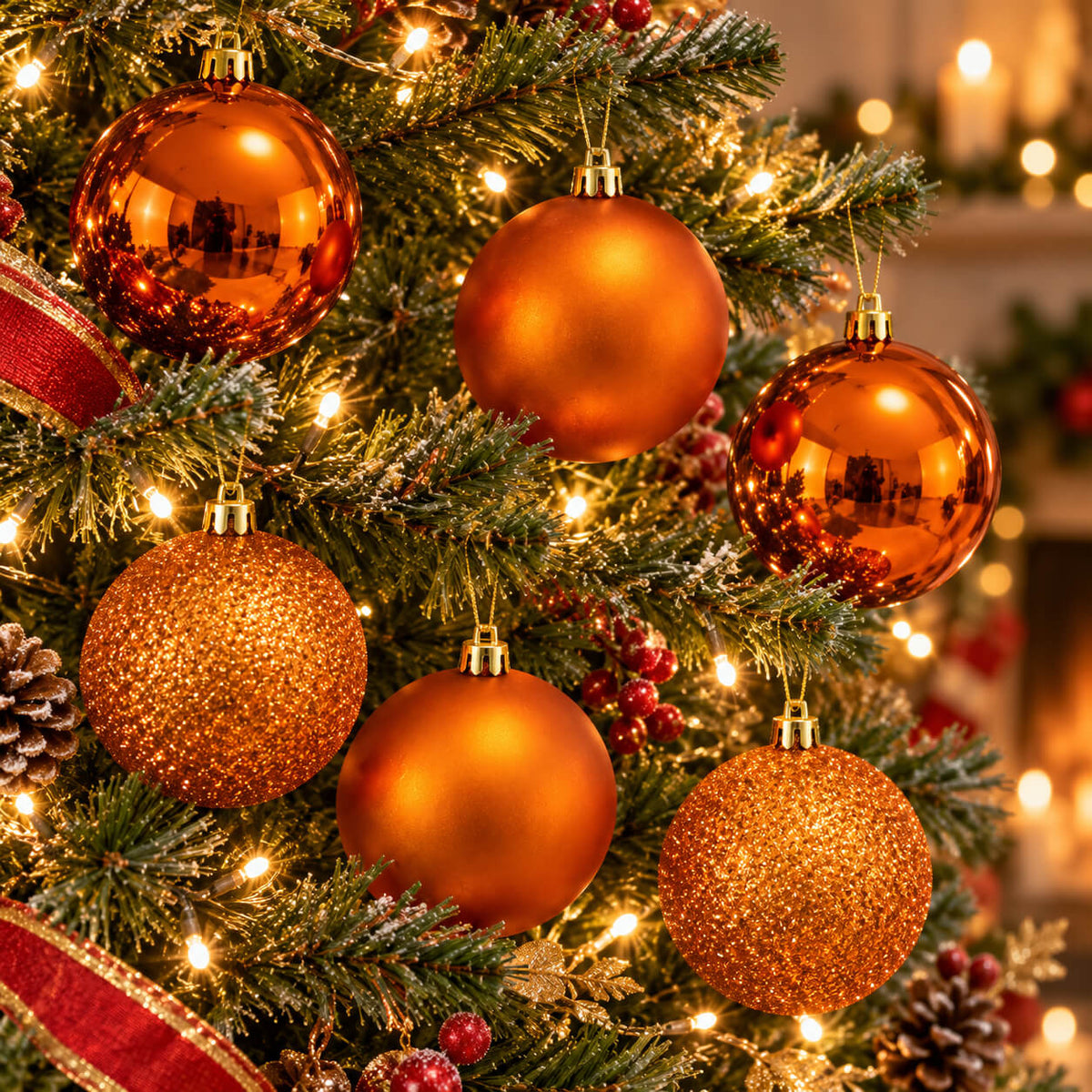 Charme Orange Christmas Baubles – Set of 6