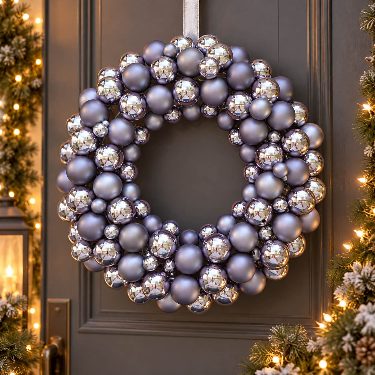 Noël Lavender & Silver Bauble Christmas Wreath