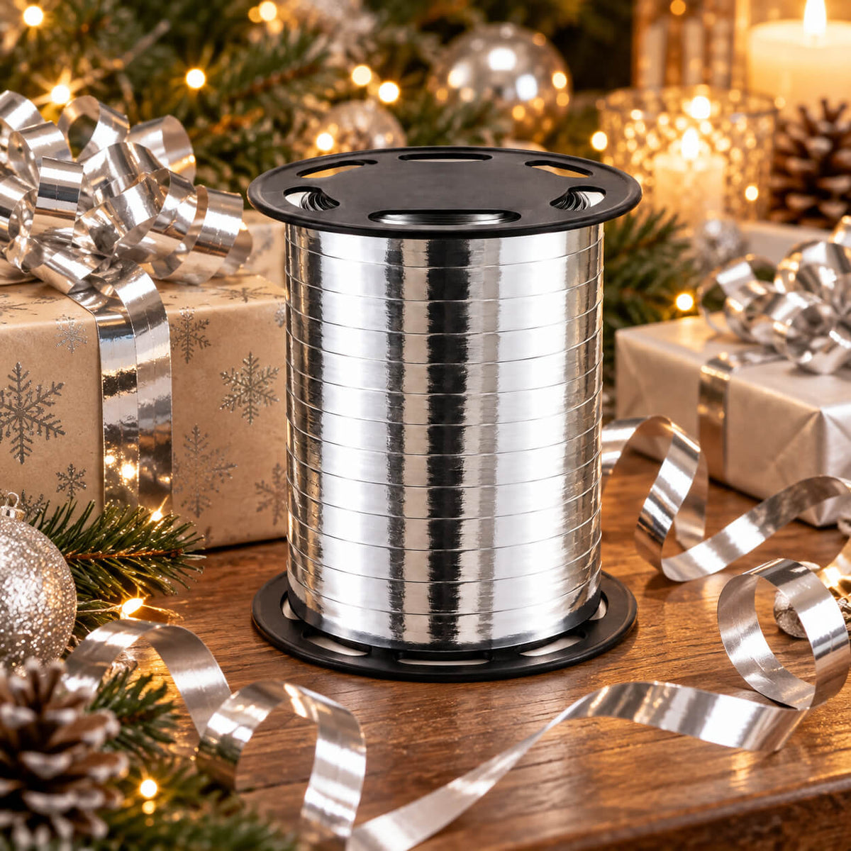 Noël Metallic Curling Ribbon – 250 m – Gold & Silver