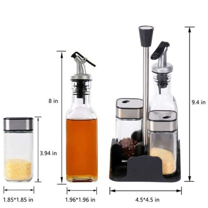 4-Pieces Set Glass Oil & Vinegar Cruet Bottle