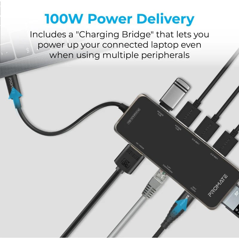 Promate PrimeHub-Go Compact Multiport USB-C Hub with 100W Power Delivery