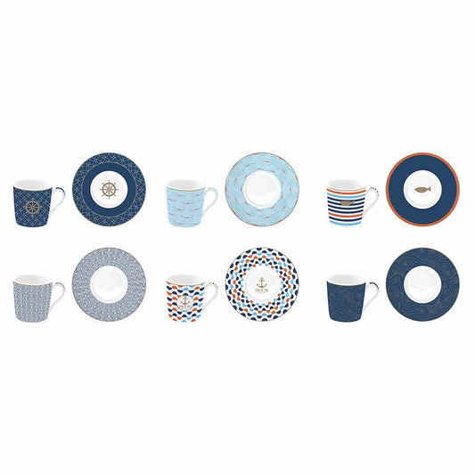 Easy Life Set 6 coffee cups & saucers 100ml in porcelain Bord de mer