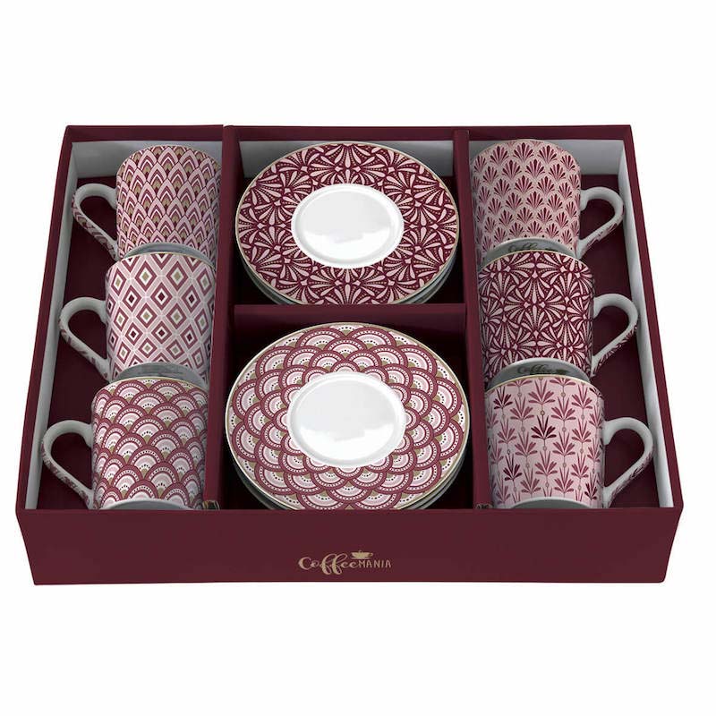 Easy Life Set 6 coffee cups & saucers 100ml in porcelain Damask