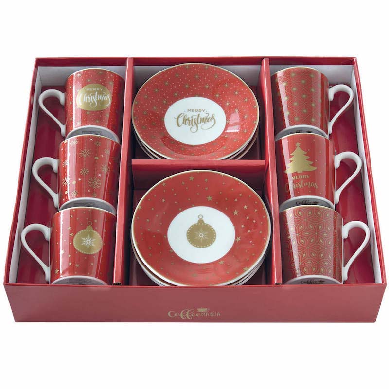 Easy Life Set 6 coffee cups & saucers 100ml in porcelain Christmas