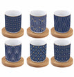 Easy Life Set 6 coffee cups in porcelain & bamboo saucers 110 ml Art Deco