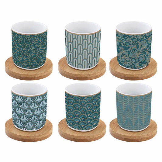 Easy Life Set 6 coffee cups in porcelain & bamboo saucers 110ml Eden