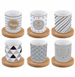 Easy Life Set 6 coffee cups in porcelain & bamboo saucers 110ml Happy
