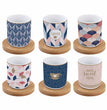 Easy Life Set 6 coffee cups in porcelain & bamboo saucers 110ml Home Sweet Home