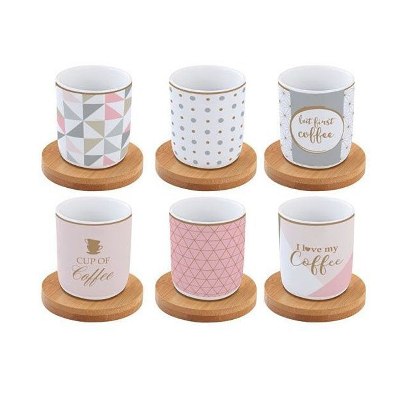 Easy Life Coffee mania 6 cups with wooden saucers 110ml