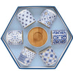 Easy Life Set 6 coffee cups in porcelain & bamboo saucers 110ml Tiles Blue