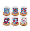 Easy Life Set 6 coffee cups in porcelain & bamboo saucers 110ml Flower Power Blue