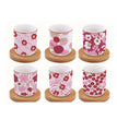 Easy Life Set 6 coffee cups in porcelain & bamboo saucers 110ml Flower Power Pink