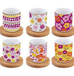 Easy Life Set 6 coffee cups in porcelain & bamboo saucers 110ml Flower Power Yellow