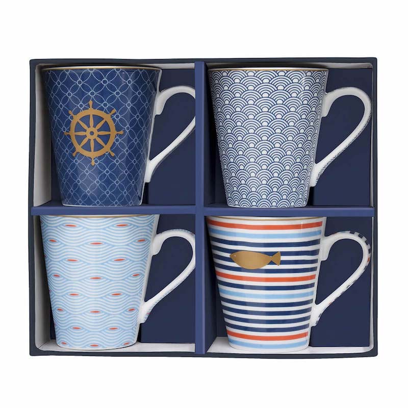 Easy Life et 4 porcelain mugs 300ml in gift box Bord de mer