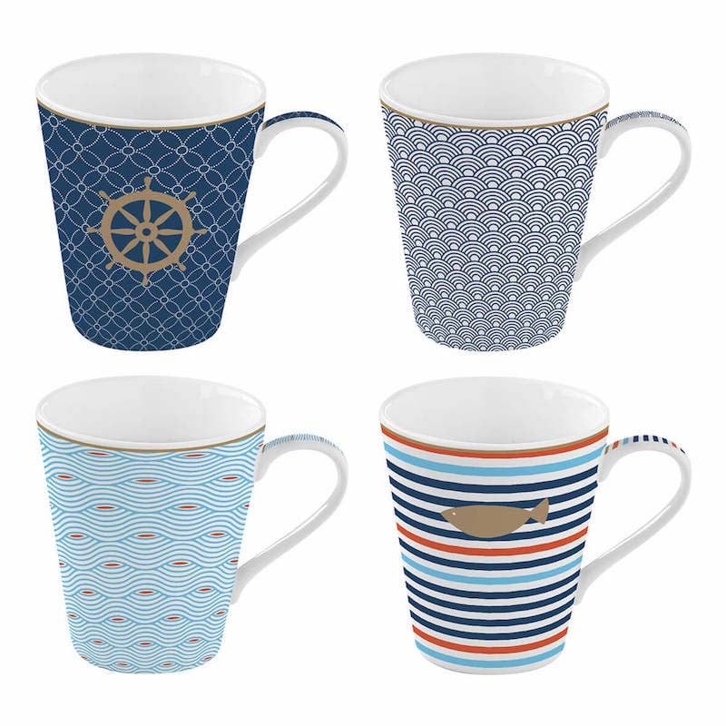 Easy Life et 4 porcelain mugs 300ml in gift box Bord de mer