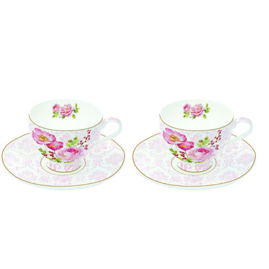 Easy Life Set 2 Espresso 75 ml cups & saucers Floral Damask