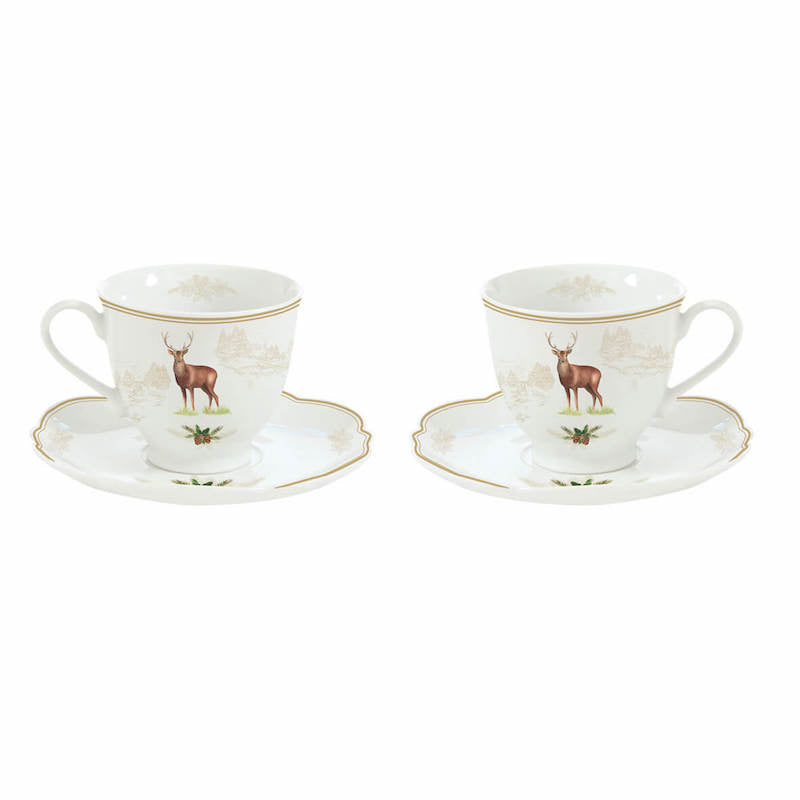 Easy Life Set 2 porcelain cups and saucers in gift box Deer