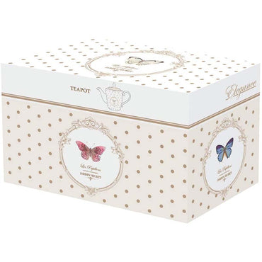 Easy Life Teapot Box Porcelain White Dots & Butterfly