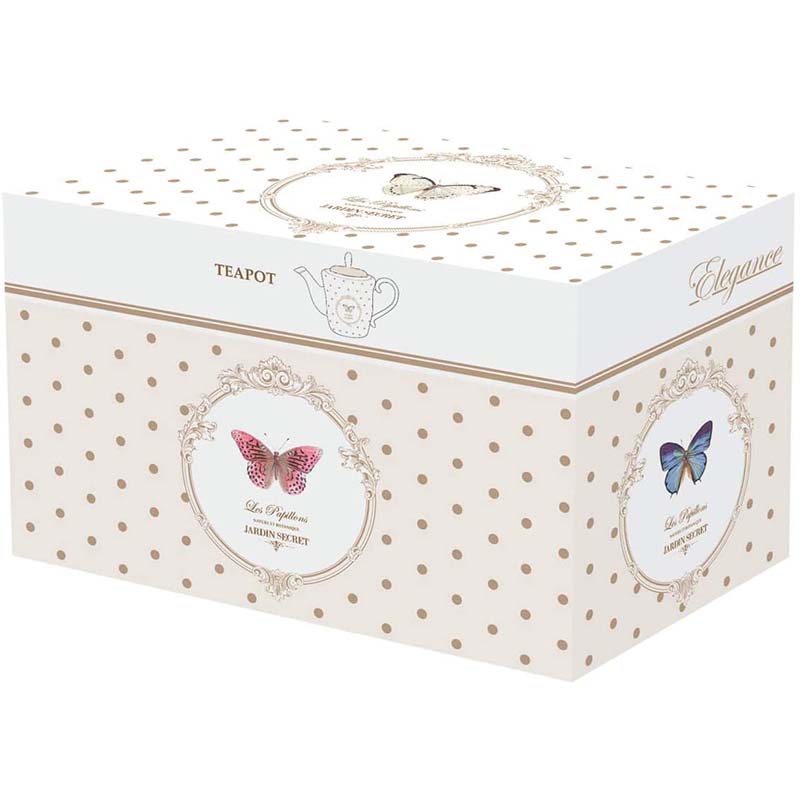 Easy Life Teapot Box Porcelain White Dots & Butterfly