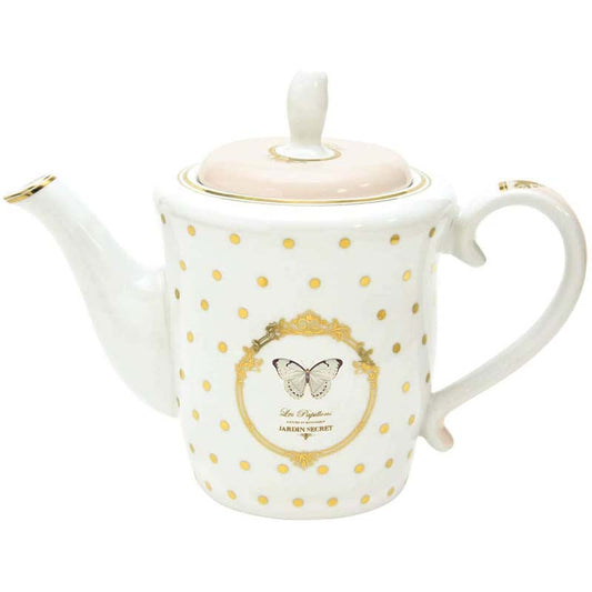 Easy Life Teapot Box Porcelain White Dots & Butterfly