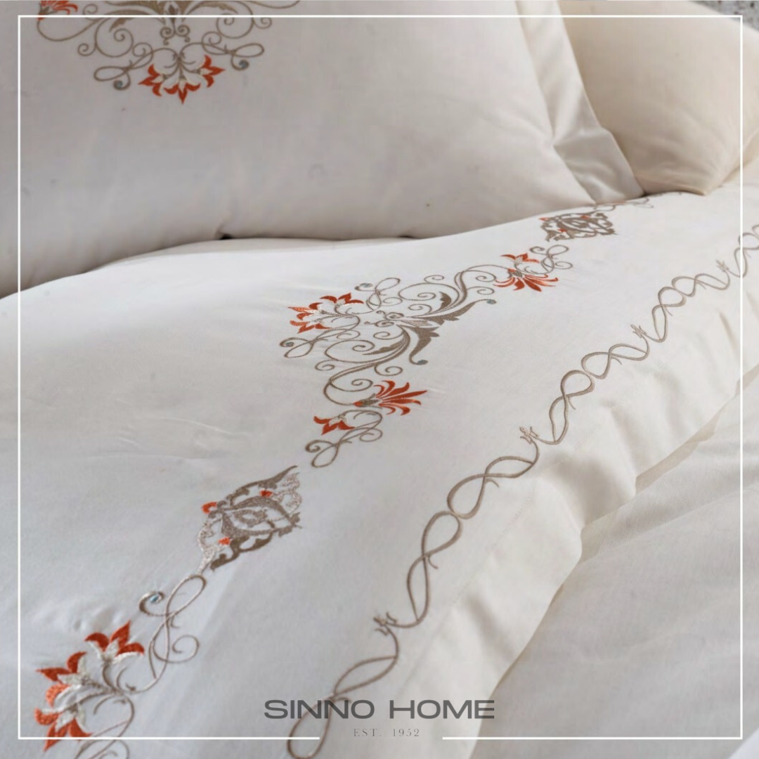 HUMA  - Cotton Satin Embroidered Duvet Cover Set Double