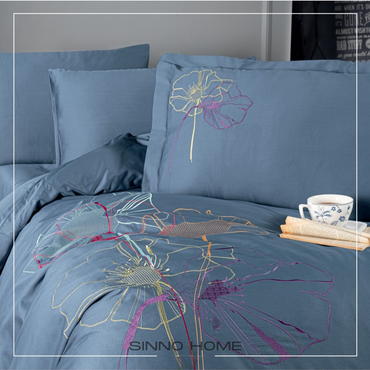 MIREYA indigo - Cotton Satin Embroidered Duvet Cover Set Double