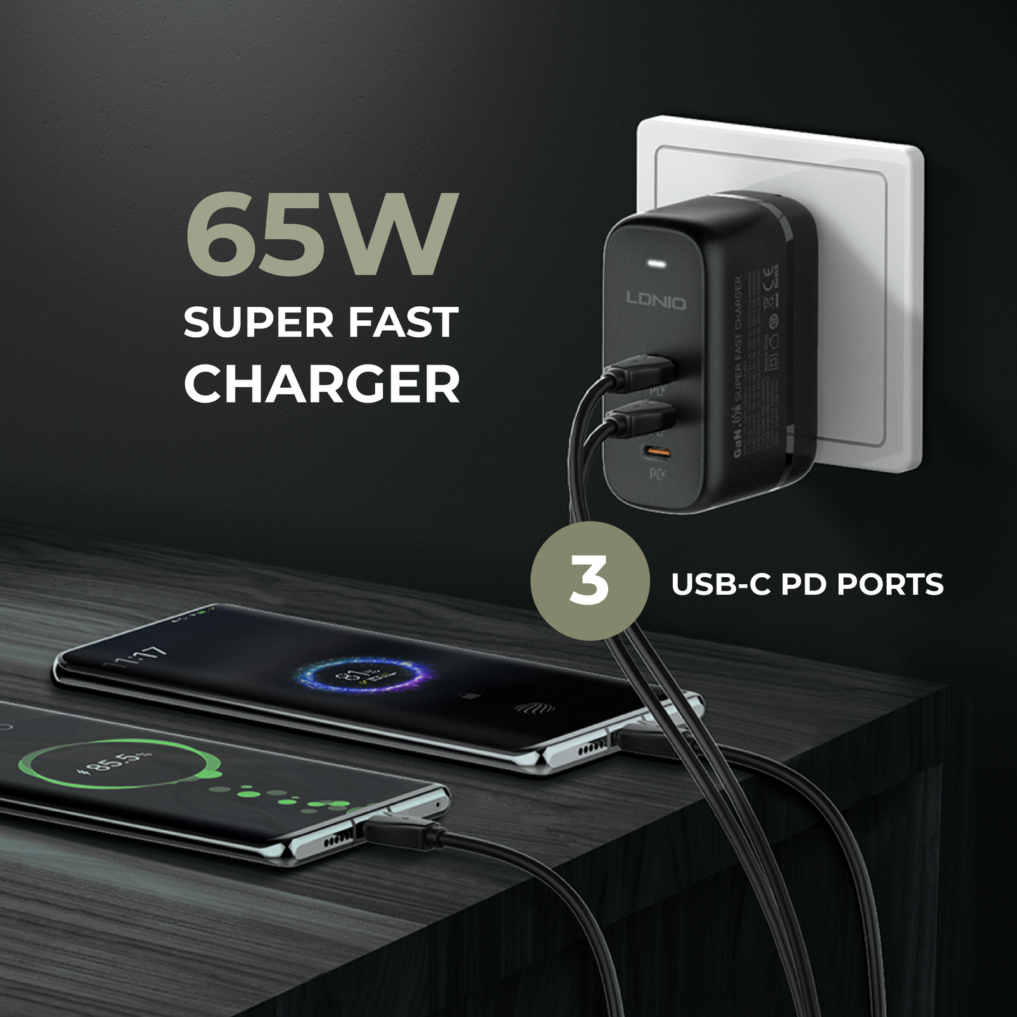 65W Super Fast Charger (3 USB-C PD Ports)